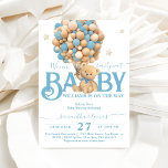 Bearly Wait Boho Blue Balloon Baby Boy Shower Invitation<br><div class="desc">A little bear is on the way? Of course you’ll celebrate! This Bear Balloons " We Can Bearly Wait" design help you plan a great Baby Boy Shower!</div>