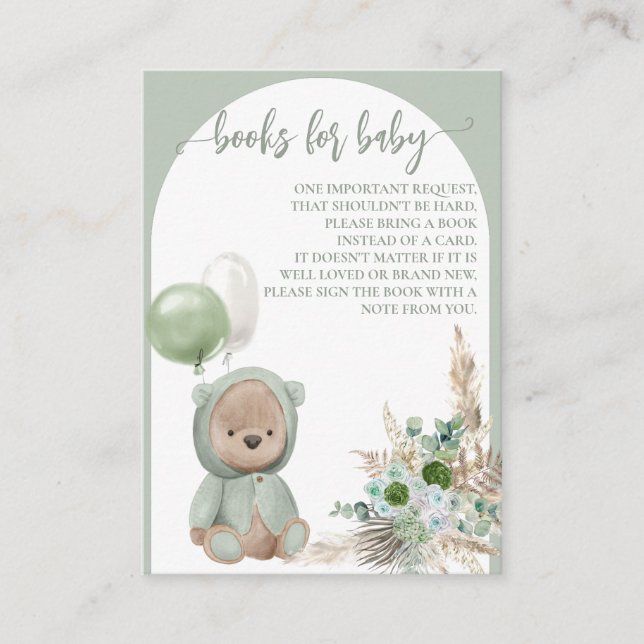 Bearly Wait Boho Green Bear Books  Enclosure Card (Front)