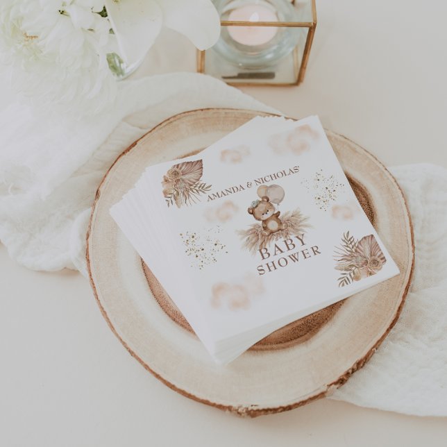 Bearly Wait Boho Pampas Baby Shower Teddy bear Napkin (Creator Uploaded)