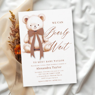 Bearly Wait Boho Terracotta Teddy Bear Baby Shower Invitation