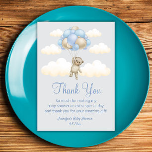 bearly wait, boy baby shower cute bear blue brown thank you card