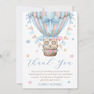 Bearly Wait Boy Girl Twins Baby Sprinkle Thank You Card