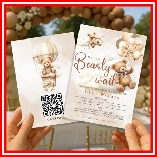 Bearly Wait   Brown Baby Shower Invitation