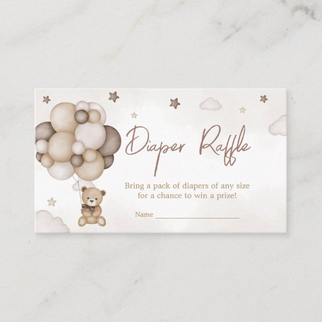 Bearly Wait Brown Balloon Diaper Raffle Enclosure Card (Front)