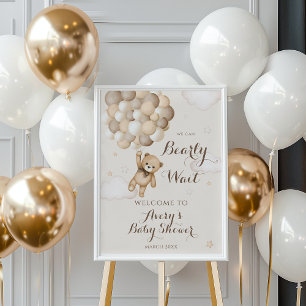 Bearly Wait Brown Bear Balloon Baby Shower Poster