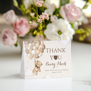 Bearly Wait Brown Bear Balloon Baby Shower  Thank You Card