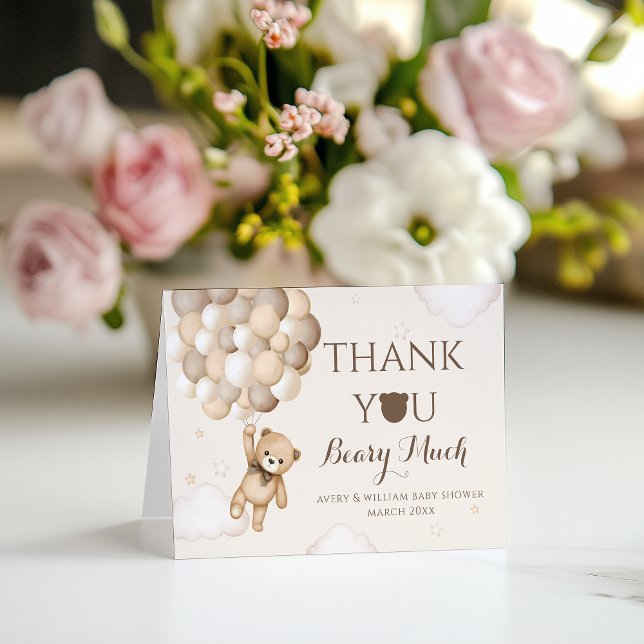 Bearly Wait Brown Bear Balloon Baby Shower  Thank You Card (Creator Uploaded)