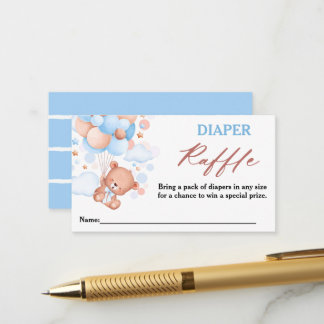 Bearly Wait Bue Teddy Bear Diaper Raffle Enclosure Card
