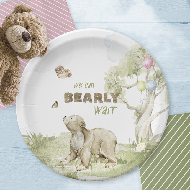 Bearly Wait Cute Bear Watercolor Baby Shower Paper Plate (Bearly Wait Cute Bear Watercolor Baby Shower Paper Plates ©Susanne Sachers - Sunny Mind Design 🌞)