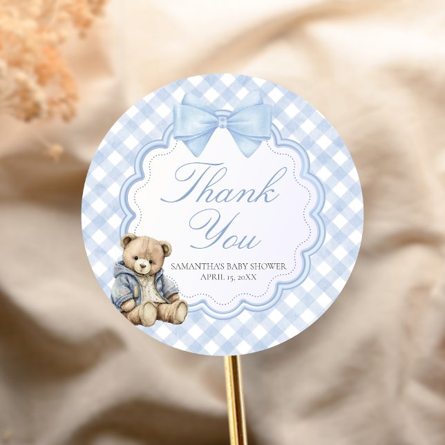 Bearly Wait Elegant Bear Baby Shower Classic Round Sticker (Blue Bear Baby Shower Sticker)