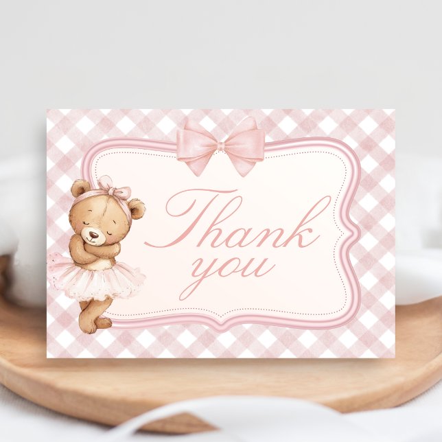 Bearly Wait Elegant Bear Baby Shower Thank You Card (Pink Bear Baby Shower Thank You Card)