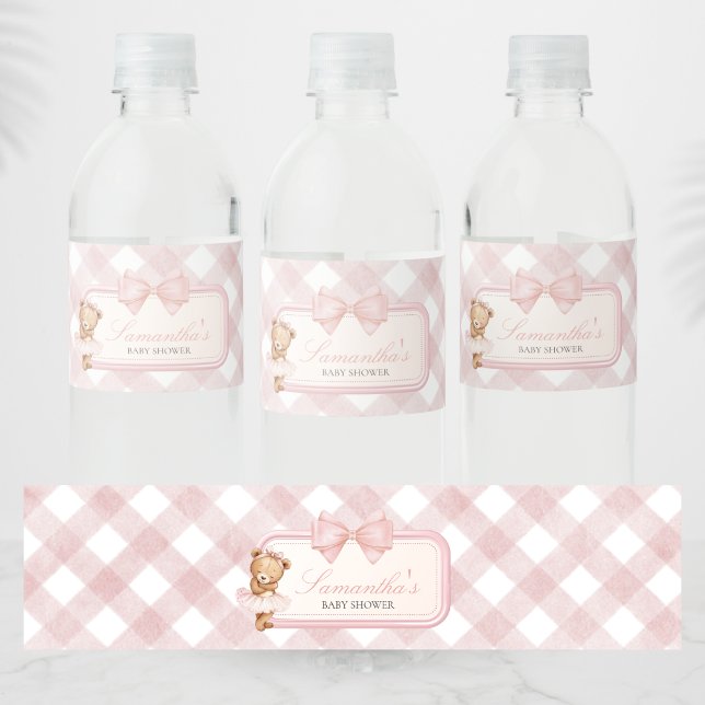 Bearly Wait Elegant Bear Baby Shower Water Bottle Label (Pink Bear Baby Shower Water Bottle Label)