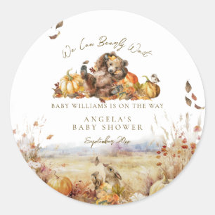 Bearly Wait Fall Woodland Watercolour Baby Shower Classic Round Sticker