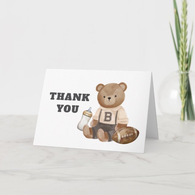 Bearly Wait Football Sport Boy Baby Shower  Thank You Card (Front)