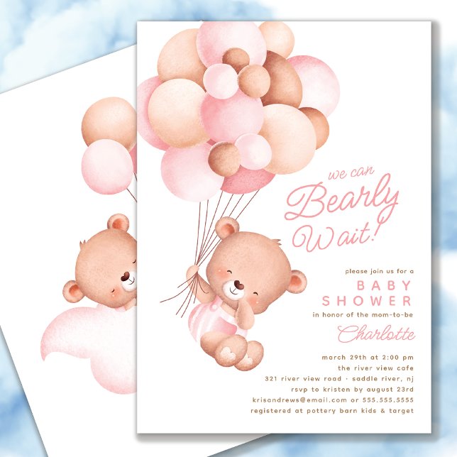 Bearly Wait Girl Baby Shower  Invitation (Creator Uploaded)