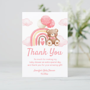 bearly wait, girl baby shower teady bear pink thank you card