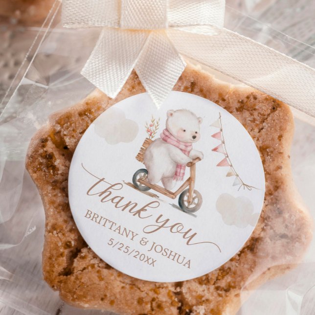 Bearly Wait Girl Baby Shower Thank You Classic Round Sticker (Creator Uploaded)