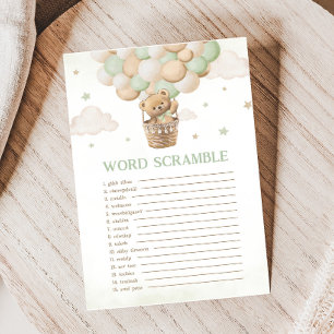 Bearly Wait Green Baby Shower Word Scramble Game