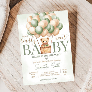 Bearly Wait Green Hot Air Balloon Baby Shower Invitation