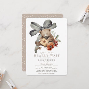 Bearly Wait Grey Bow Gender-neutral Baby Shower Invitation