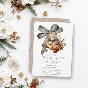 Bearly Wait Grey Bow Gender-neutral Baby Shower Invitation