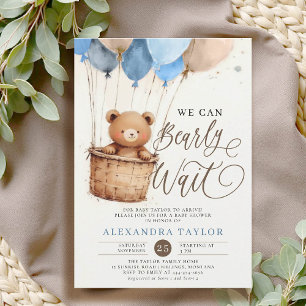 Bearly Wait Hot Air Balloon Art Baby Boy Shower Invitation