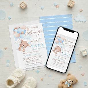 Bearly Wait Hot Air Balloon Baby Shower Blue Boy Invitation
