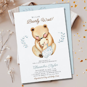 Bearly Wait Mama Bear Cub Woodland Baby Boy Shower Invitation