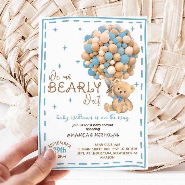 Bearly Wait Modern Blue Boy Baby Shower   Invitation (Creator Uploaded)