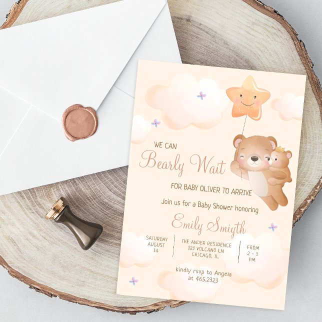 Bearly Wait Mummy Bear Animal Cub Baby Shower Invitation (Creator Uploaded)