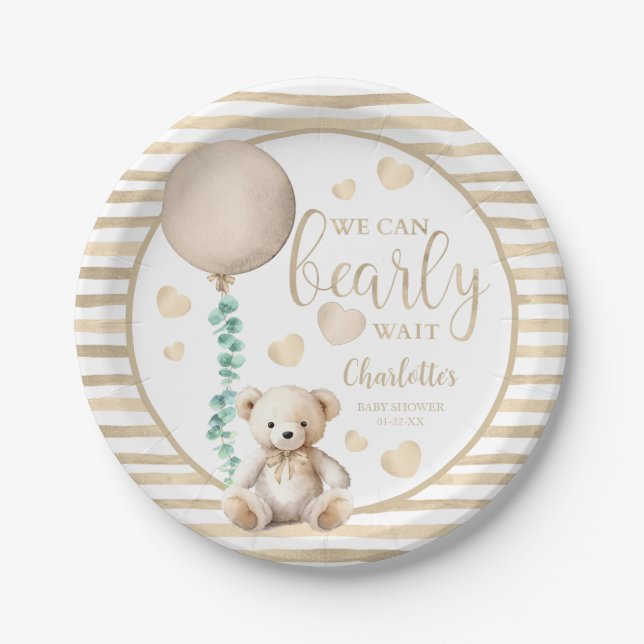 Bearly Wait Neutral Baby Shower Paper Plates (Front)