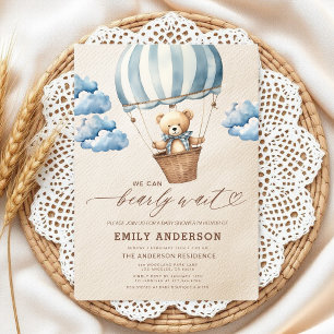 Bearly Wait Neutral Beige & Blue Boy Baby Shower Invitation