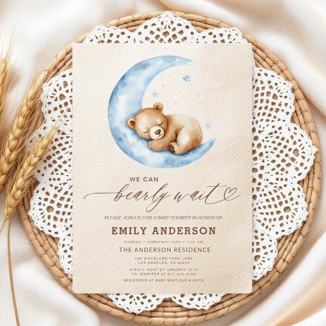 Bearly Wait Neutral Beige & Blue Boy Baby Shower Invitation (Creator Uploaded)