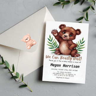 Bearly Wait Neutral, Green and White Baby Shower Invitation