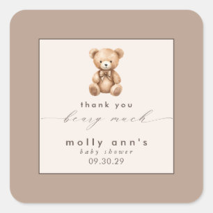 Bearly Wait Neutral Simple Baby Shower Thank You  Square Sticker