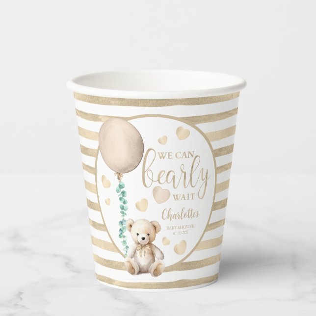 Bearly Wait Neutral Teddy Bear Baby Shower Cups (Front)