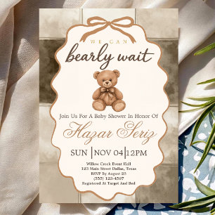 Bearly Wait Neutral Teddy Bear Baby Shower Invitation