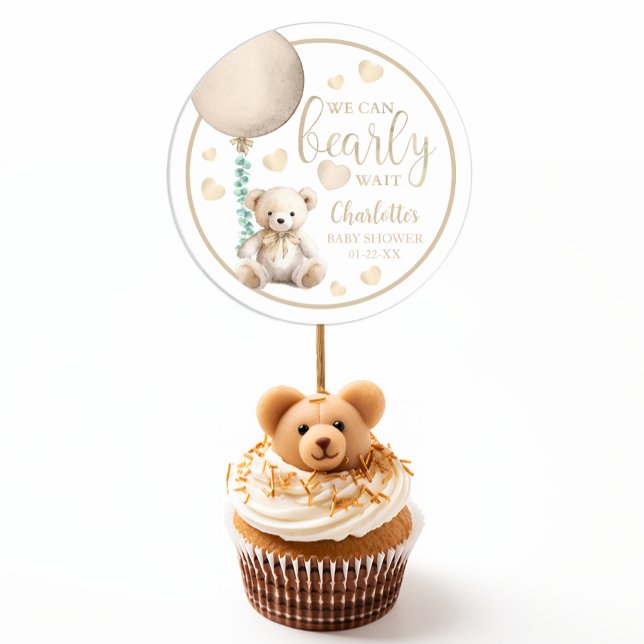 Bearly Wait Neutral Teddy Bear Baby Shower Sticker (Baby Shower Favor Stickers)