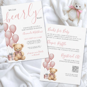 Bearly Wait Pink All In One Bear Baby Shower Invitation