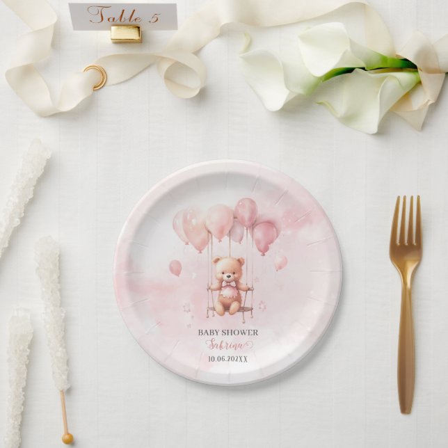 Bearly Wait Pink  baby shower Paper Plate (Wedding)