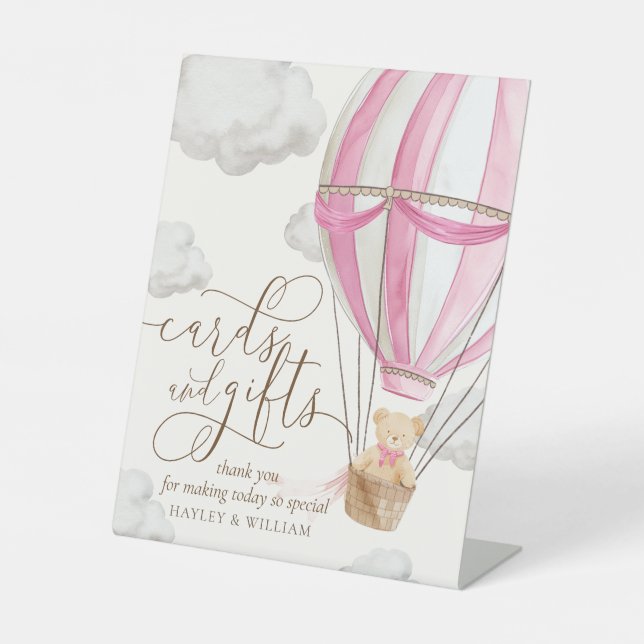 Bearly Wait Pink Cards and Gifts Baby Shower Pedestal Sign (Front)