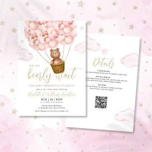 Bearly Wait Pink Girl All In One Baby Shower Invitation