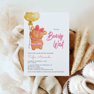 Bearly Wait Pink Teddy Bear Baby Shower Invitation