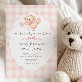 Bearly Wait Pink Teddy Bear Baby Shower Invite