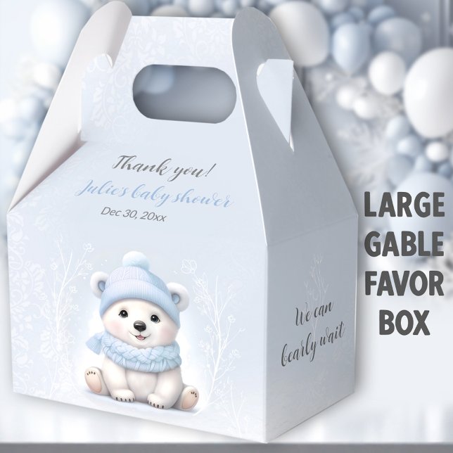 Bearly Wait Polar Bear Blue Baby Shower Large Favour Box (Blue Polar Bear Large Gable Favor Boxes - You can choose from 3 sizes of these gable favor boxes.)