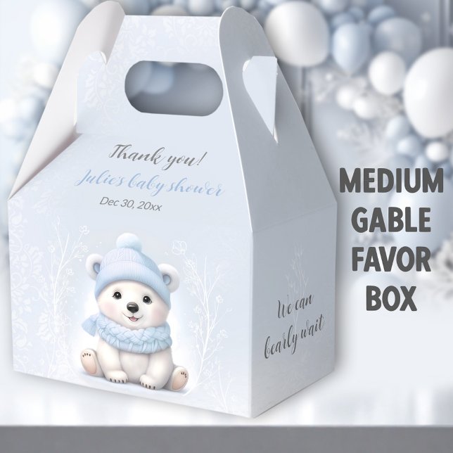 Bearly Wait Polar Bear Blue Baby Shower Medium Favour Box (Blue Polar Bear Medium Gable Favor Boxes - You can choose from 3 sizes of these gable favor boxes.)