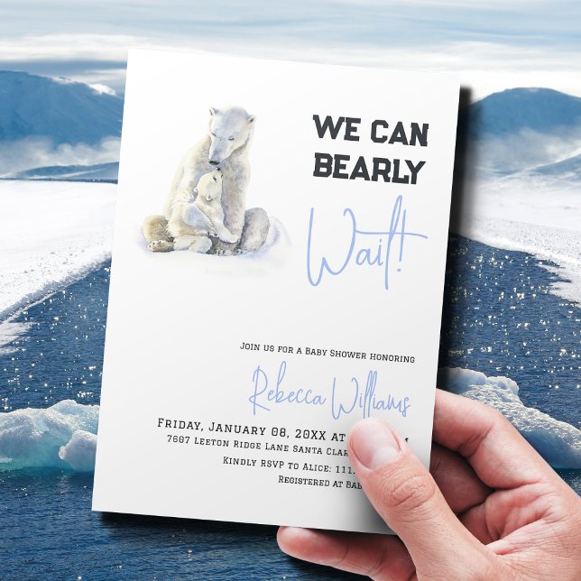 Bearly Wait Polar Bear Blue Boy Winter Baby Shower Invitation (Creator Uploaded)