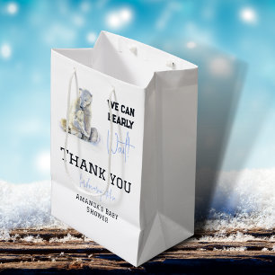 Bearly Wait Polar Bear Blue Boy Winter Baby Shower Medium Gift Bag