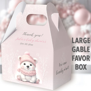 Bearly Wait Polar Bear Pink Baby Shower Large Favour Box