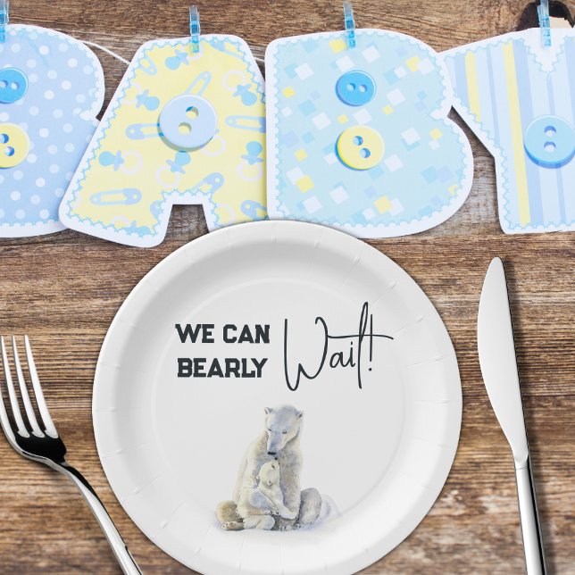 Bearly Wait Polar Bear Pink Girl Baby Shower Paper Plate (Creator Uploaded)